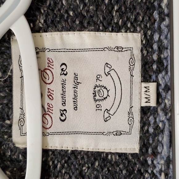 GREY black cream fair isle knit cotton wool blend zip up sweater - Picture 6 of 6